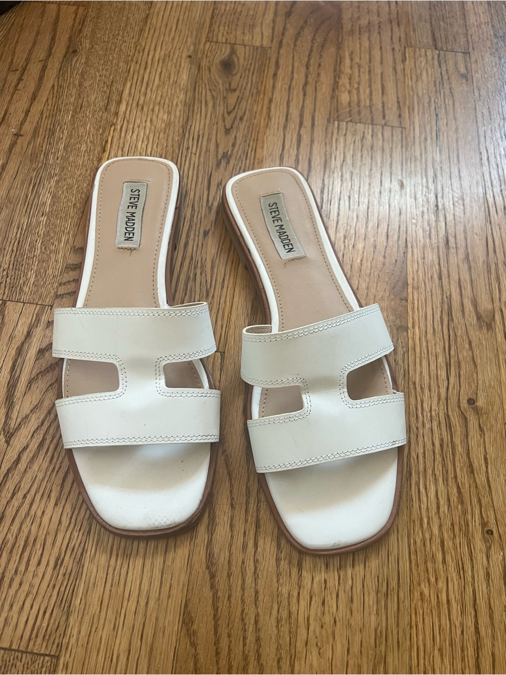 Steve Madden Hayden White Double-Strap Slide Sandals